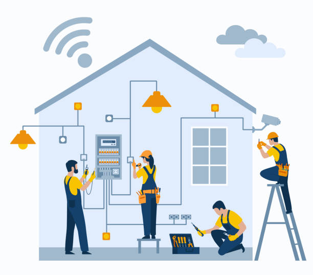 4 electricians working on one house