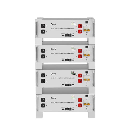4 deye lithium batteries stacked on top of each other